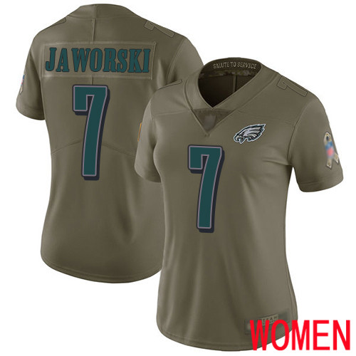 Women Philadelphia Eagles #7 Ron Jaworski Limited Olive 2017 Salute to Service Football NFL Jersey->women nfl jersey->Women Jersey
